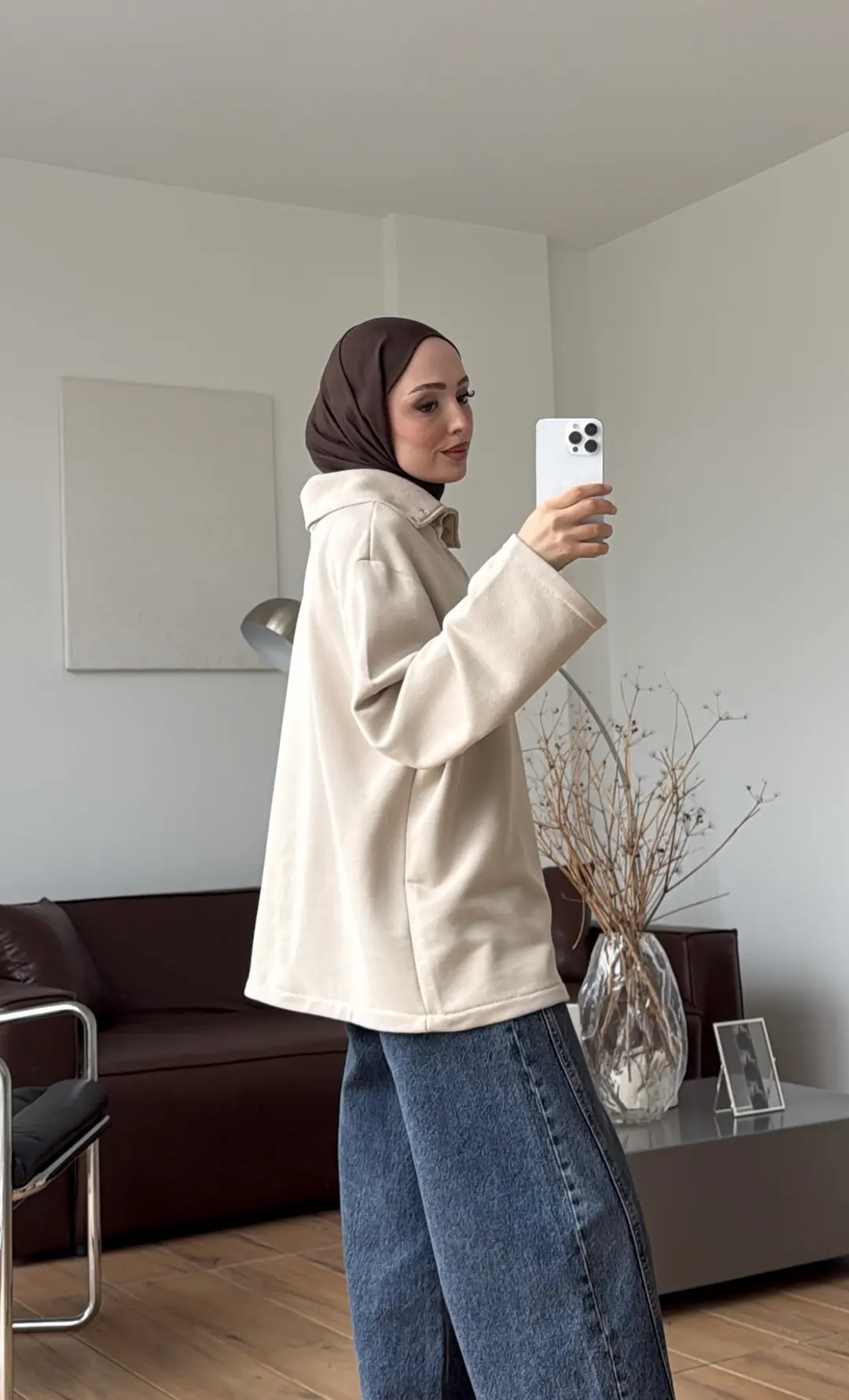 Yakalı Çıtçıt Detay Sweat Bej