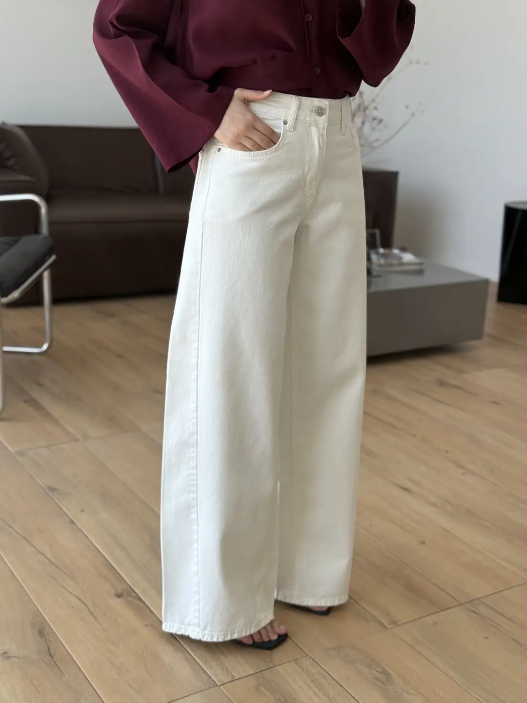 Wide Leg Beyaz Jean 