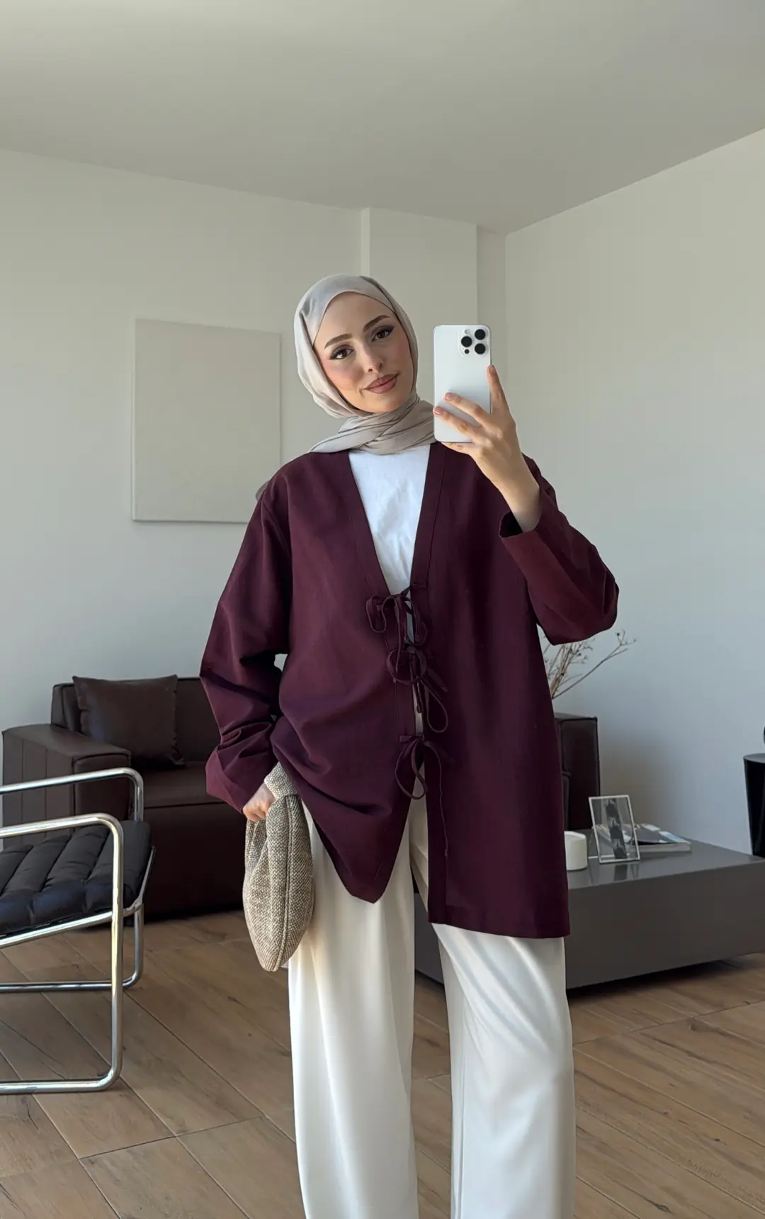 Üç Bağlamalı Kimono Bordo