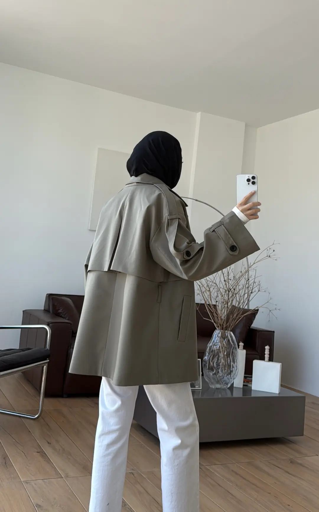 Kısa Trençkot Küf Yeşili