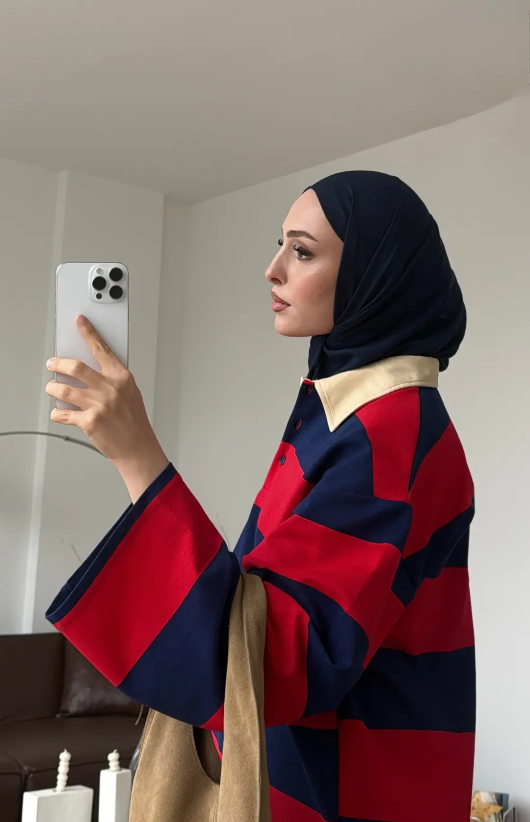 Polo Yaka Kalın Çizgili Sweat
