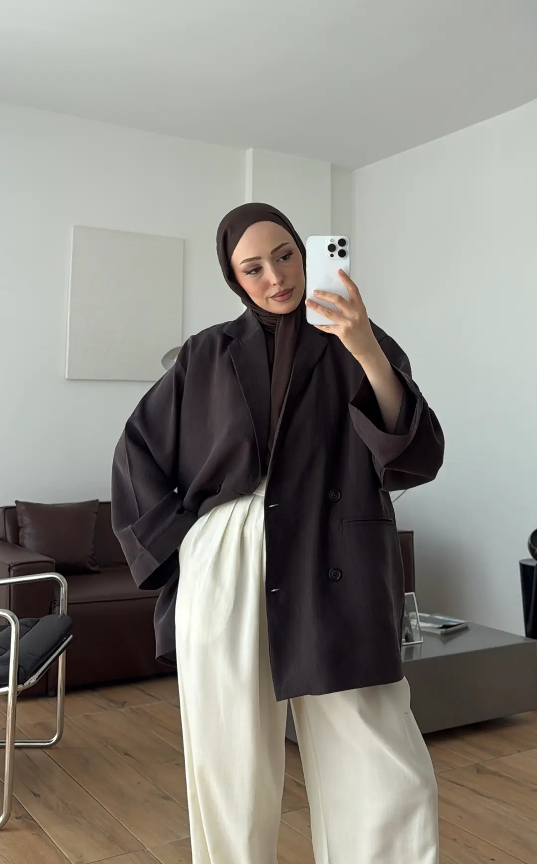 Kemerli Cepli Yazlık Ceket Kahve