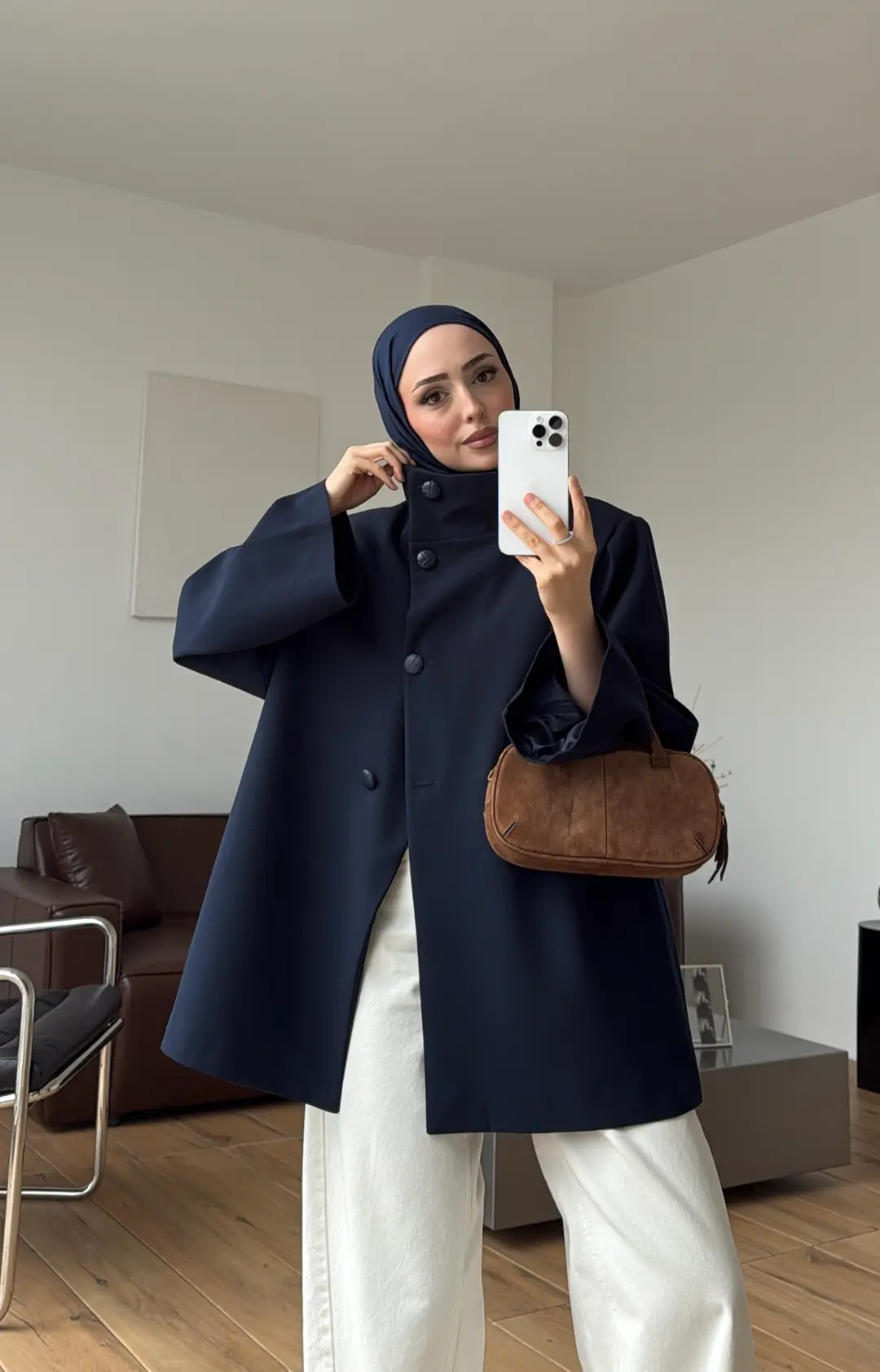 Geniş Kol Kuşaklı Ceket Lacivert