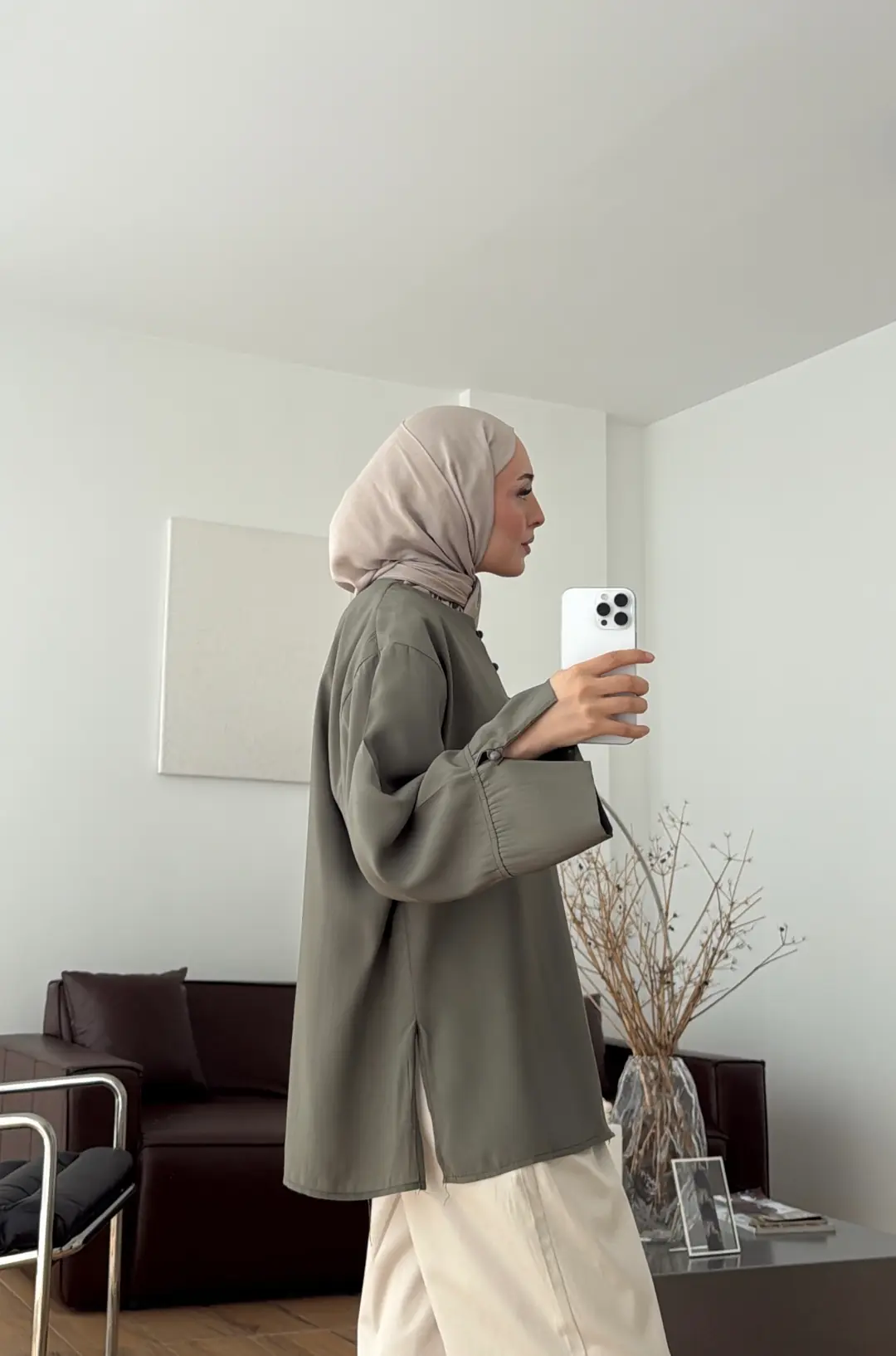 Top Düğmeli Modal Bluz Haki