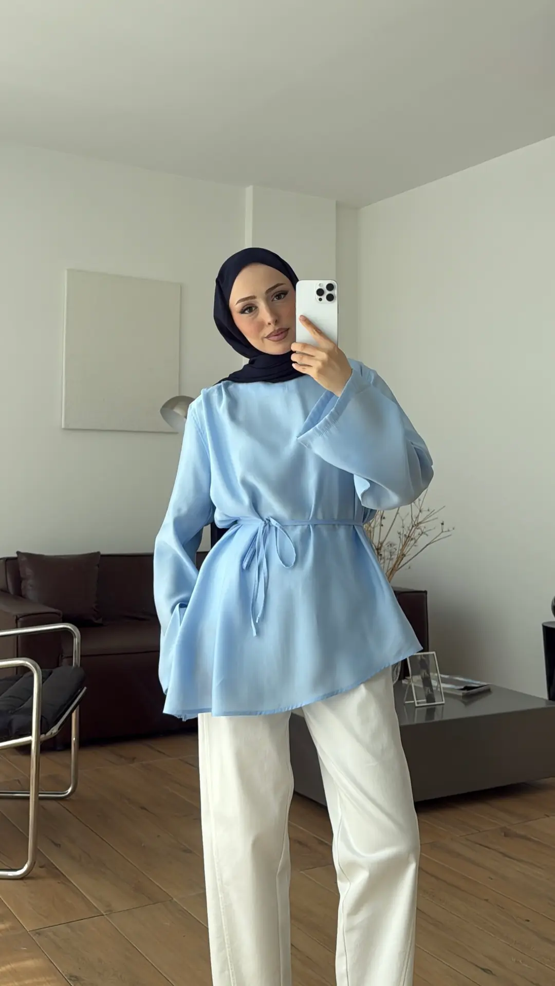 Vatkalı Asimetrik Bluz Mavi