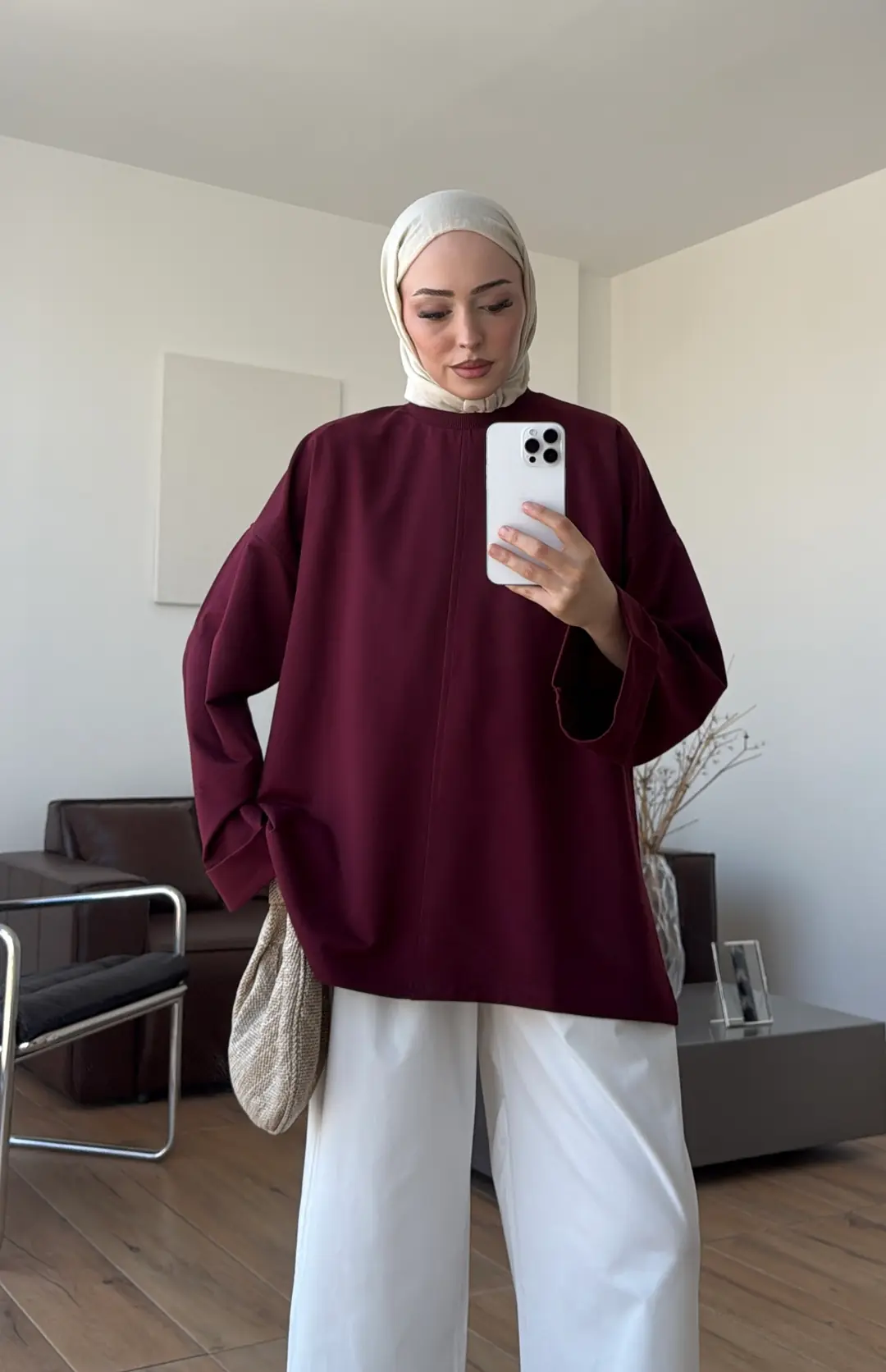 Bağlamalı Yanı Yırtmaç Detay Sweatshırt Bordo