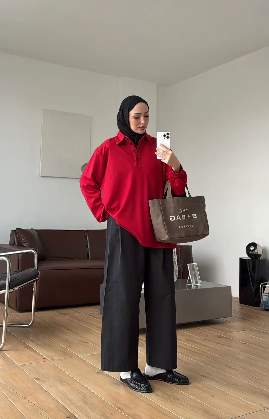 Vatkalı Polo Yaka Bluz Kırmızı