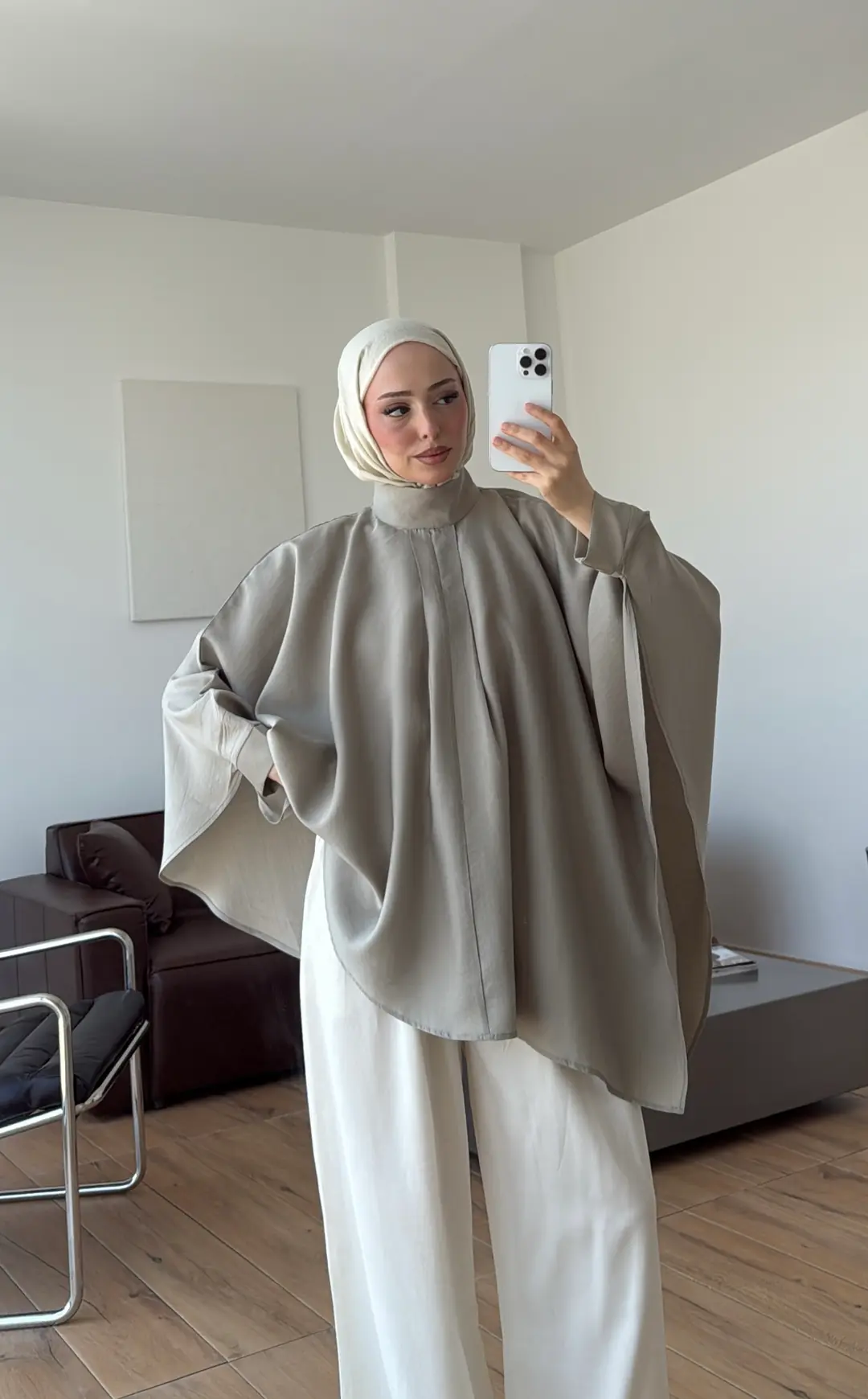 Dik Yaka Pelerin Bluz Çağla