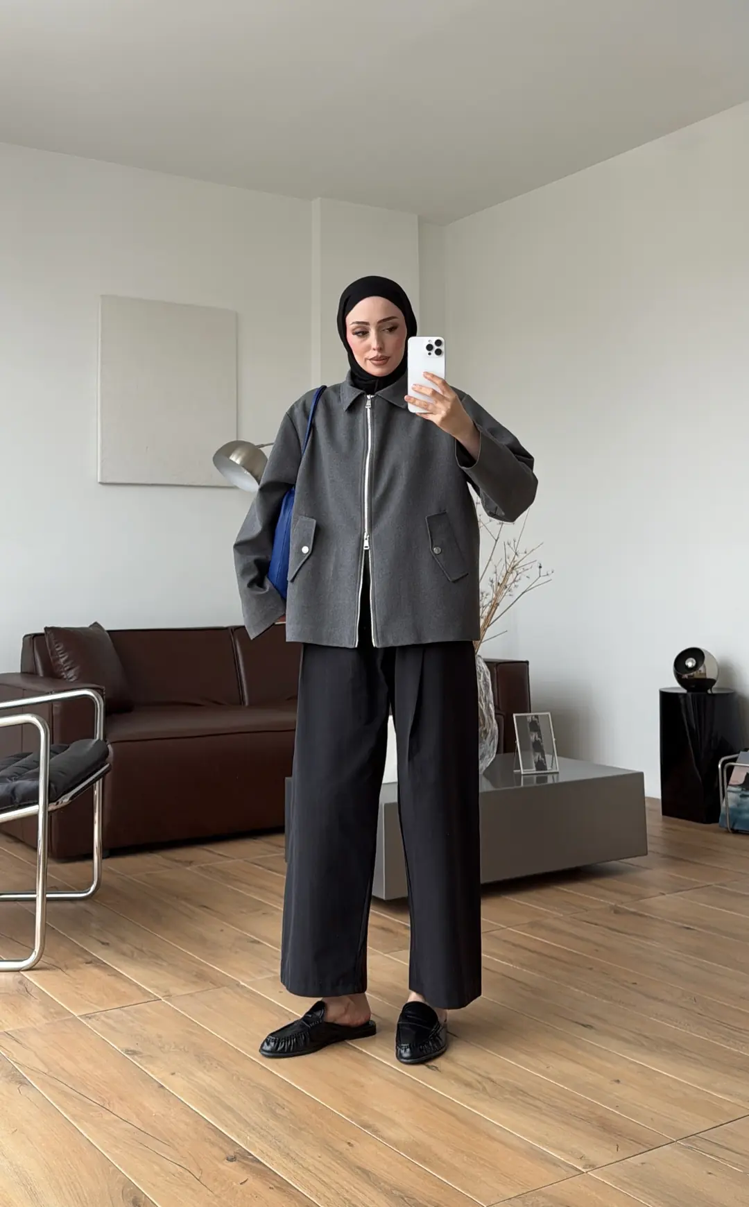 Çift Fermuarlı Ceket Gri