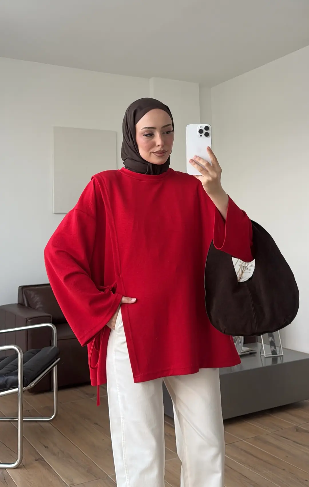 Yan Biye Bağlamalı Tunik Kırmızı