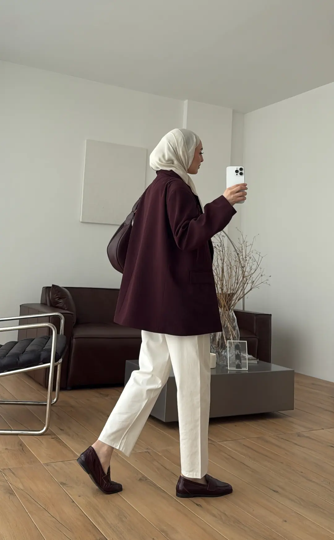 Oversize Çift Düğmeli Ceket Mürdüm