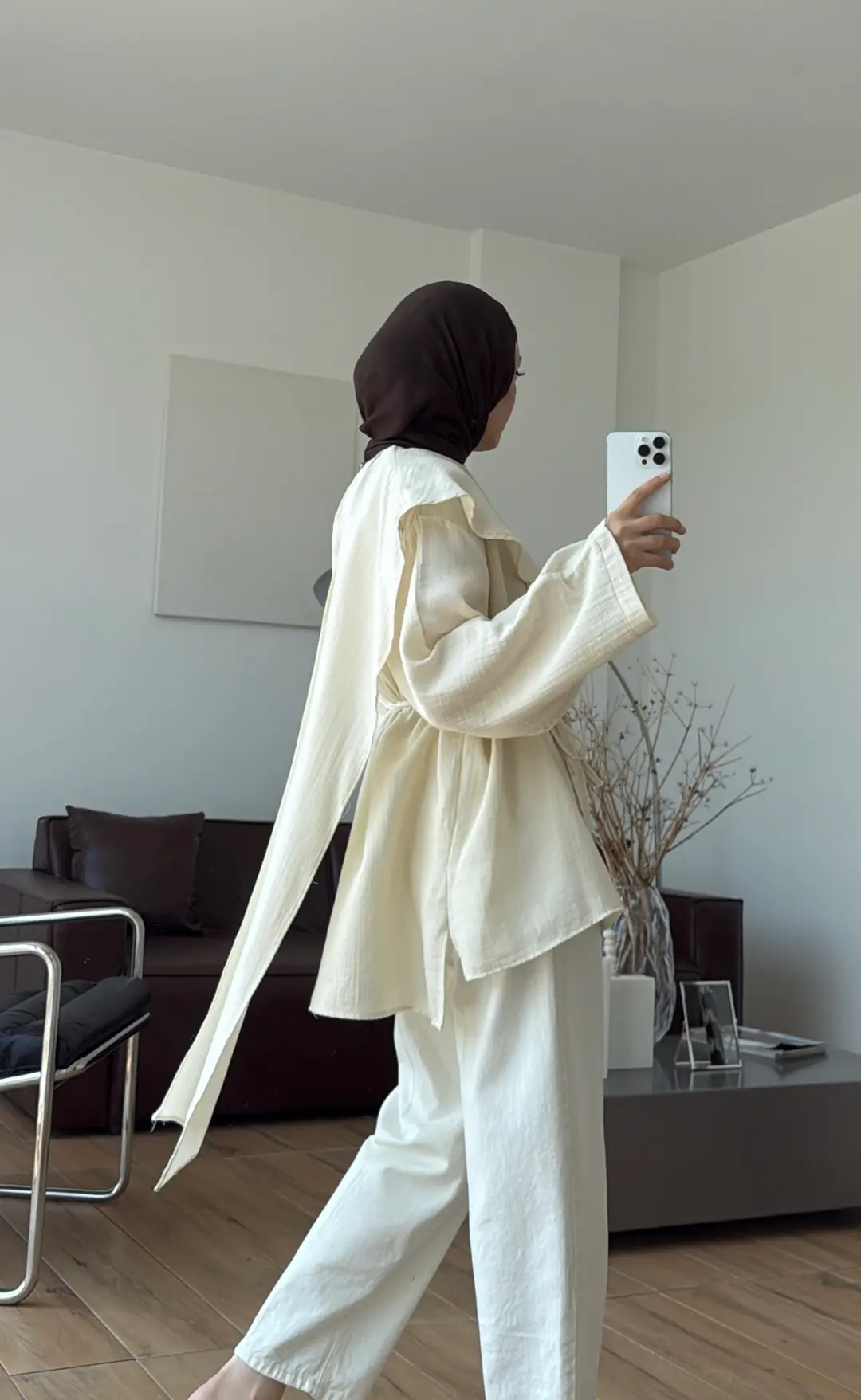 Şal Detaylı Müslin Bluz Krem