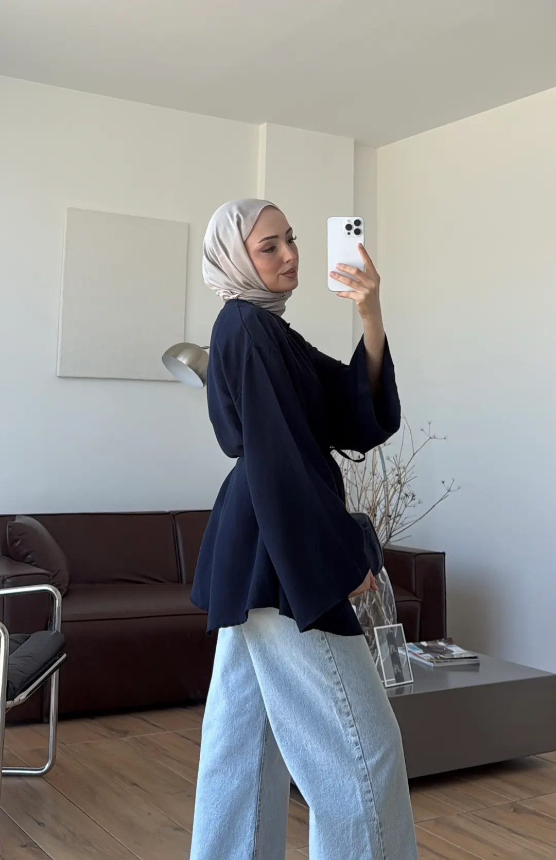 Büzgülü Bel Bağlamalı Gömlek Lacivert