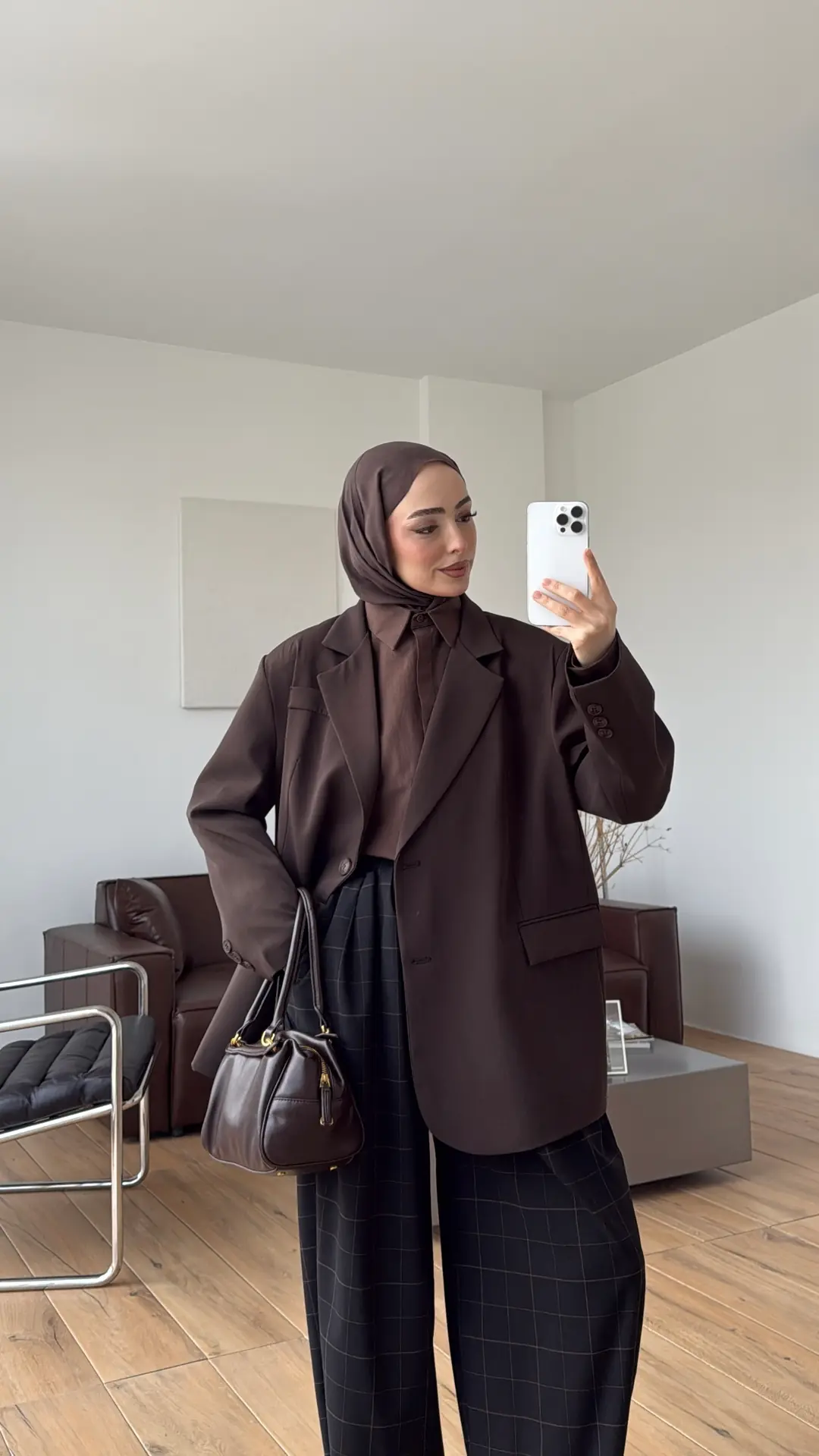 Oversize Çift Düğmeli Ceket Kahve