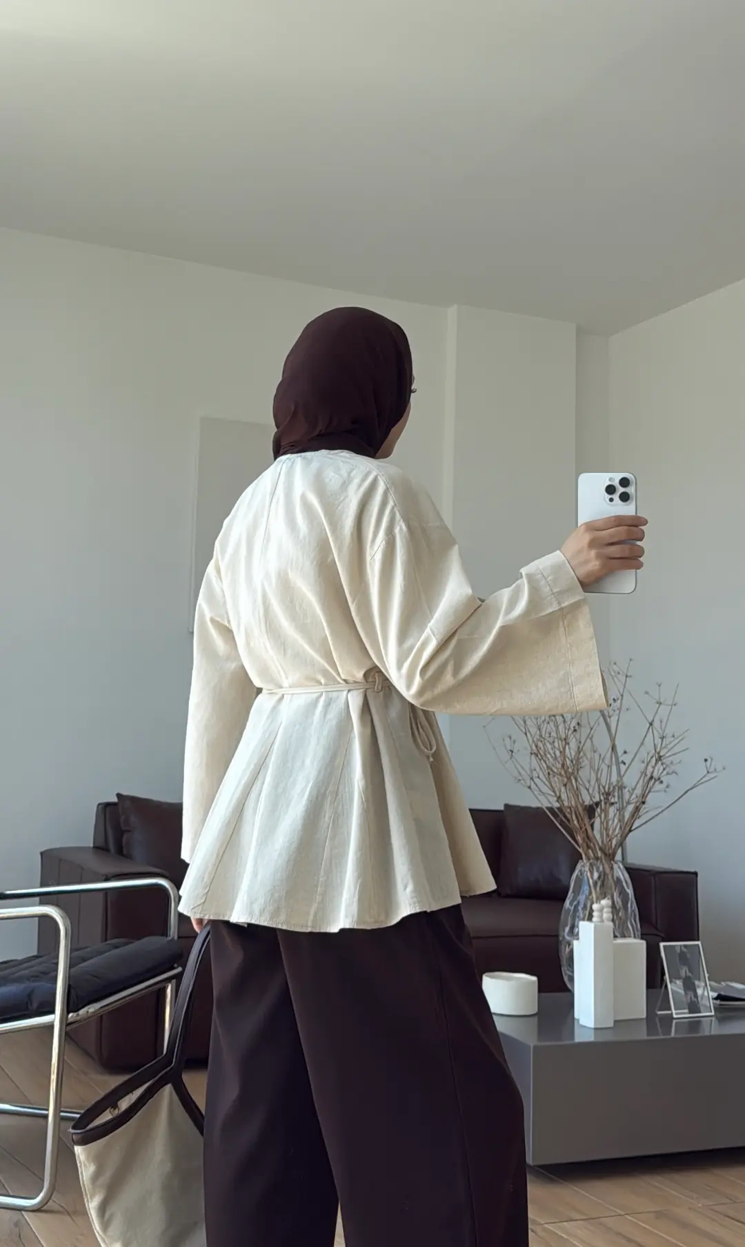 Volanlı Belden İpli Tunik Naturel