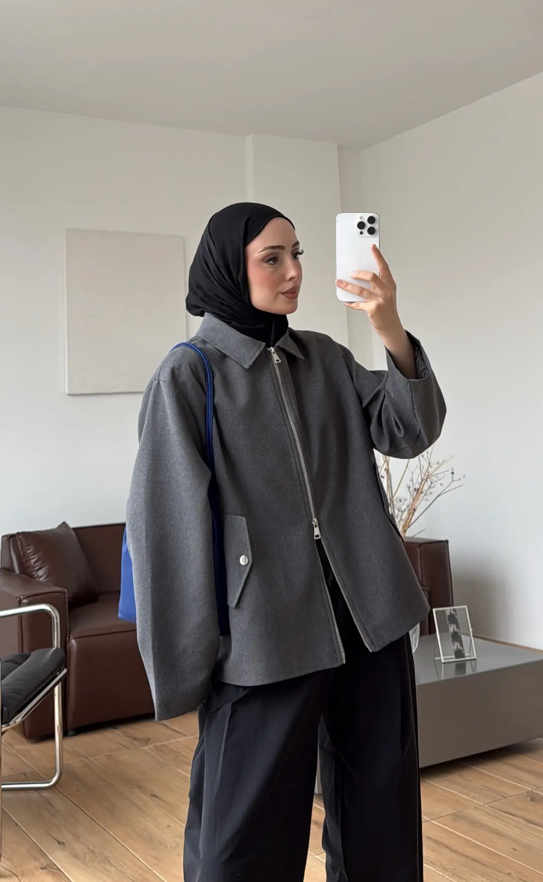 Çift Fermuarlı Ceket Gri