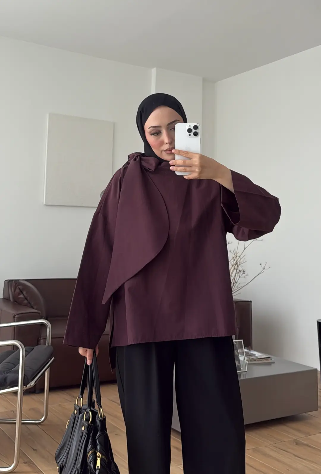 Fiyonk Detay Poplin Bluz Bordo