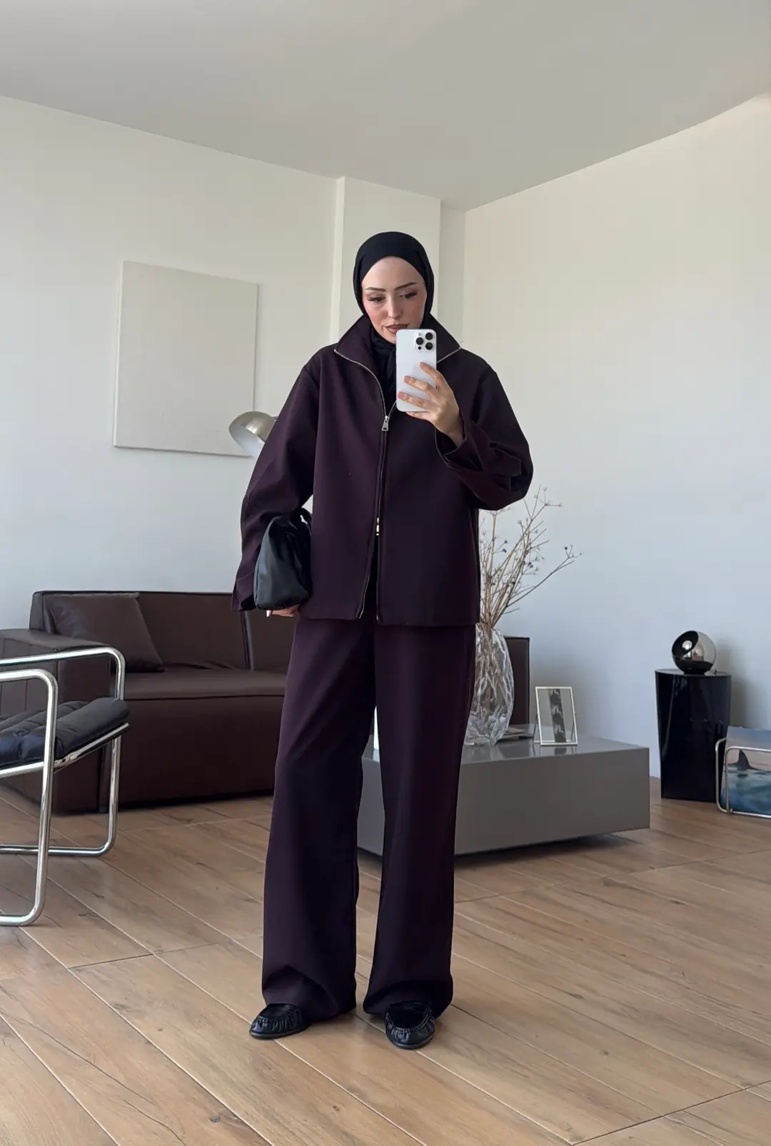 Dik Yaka Ceketli Takım Mürdüm