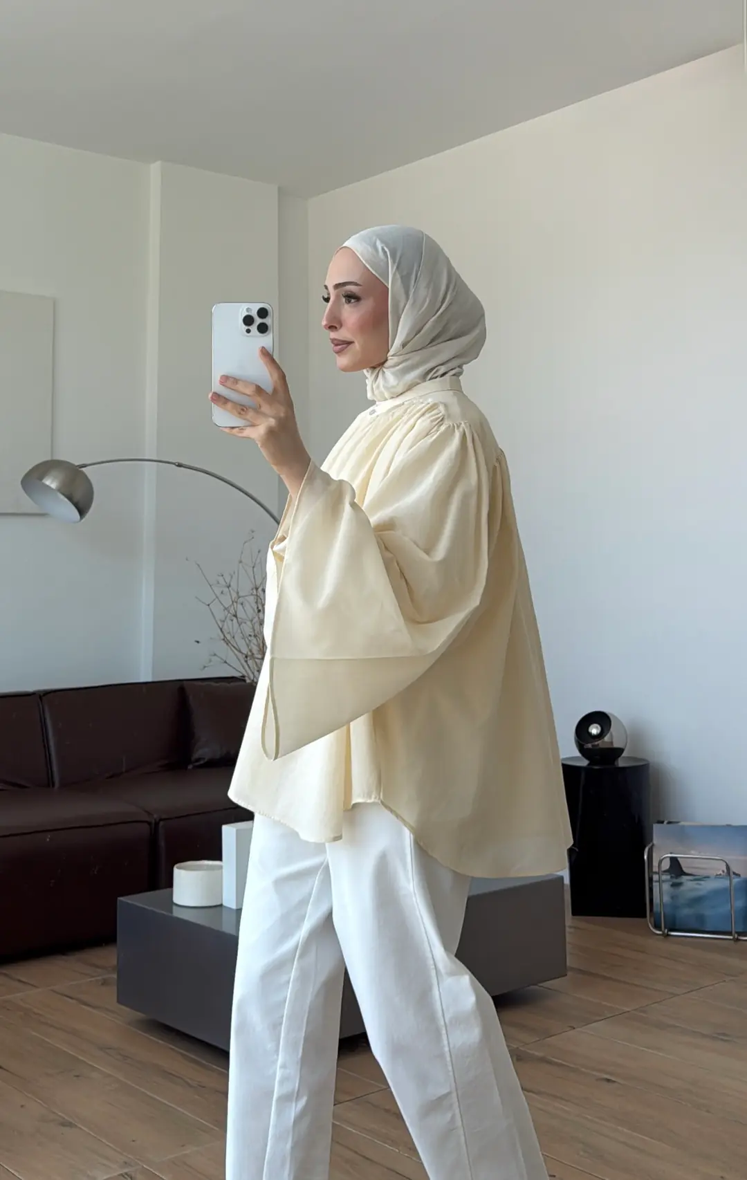 Geniş Kol Dökümlü Vual Gömlek Krem