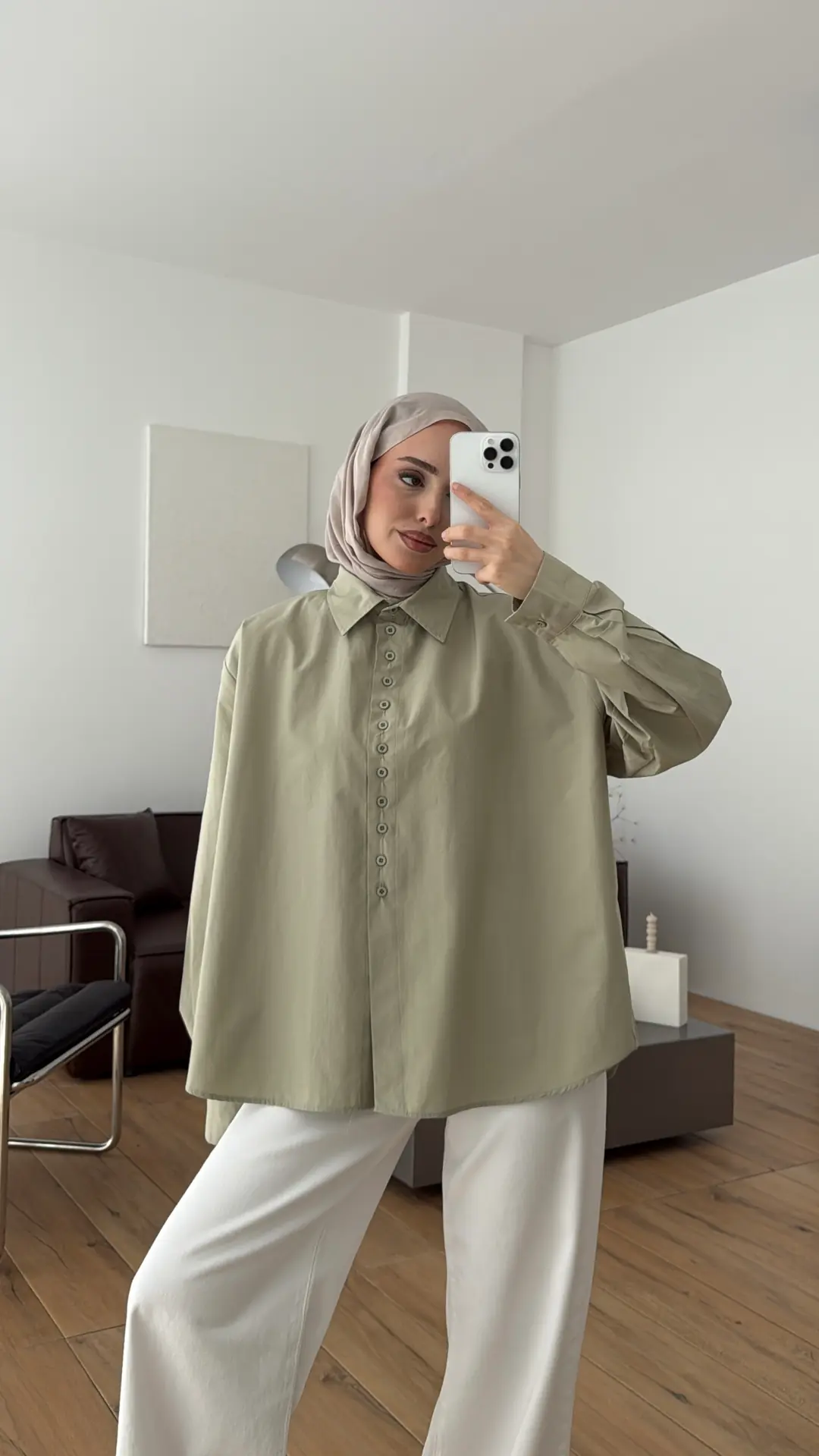 Poplin Sık Düğmeli Gömlek Açık Yeşil