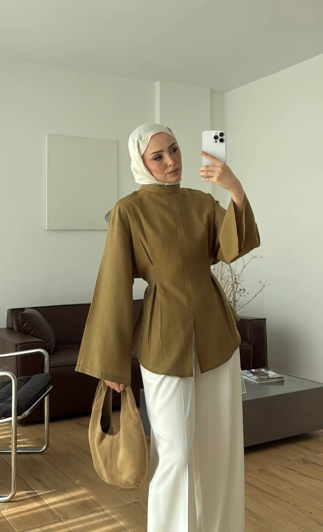 Pileli Modal Bluz Olive