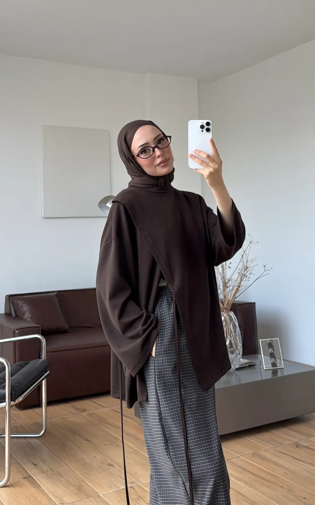Yan Biye Bağlamalı Tunik Kahve